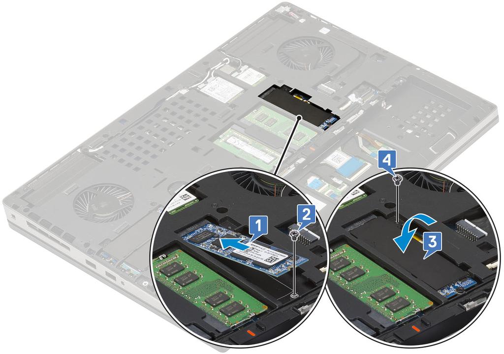 3. Sett på plass: a) batteri b) batterideksel c) SD-kort 4. Følg fremgangsmåten i Etter at du har arbeidet inne i datamaskinen. 2,5" harddisk Ta ut harddiskenheten 1.