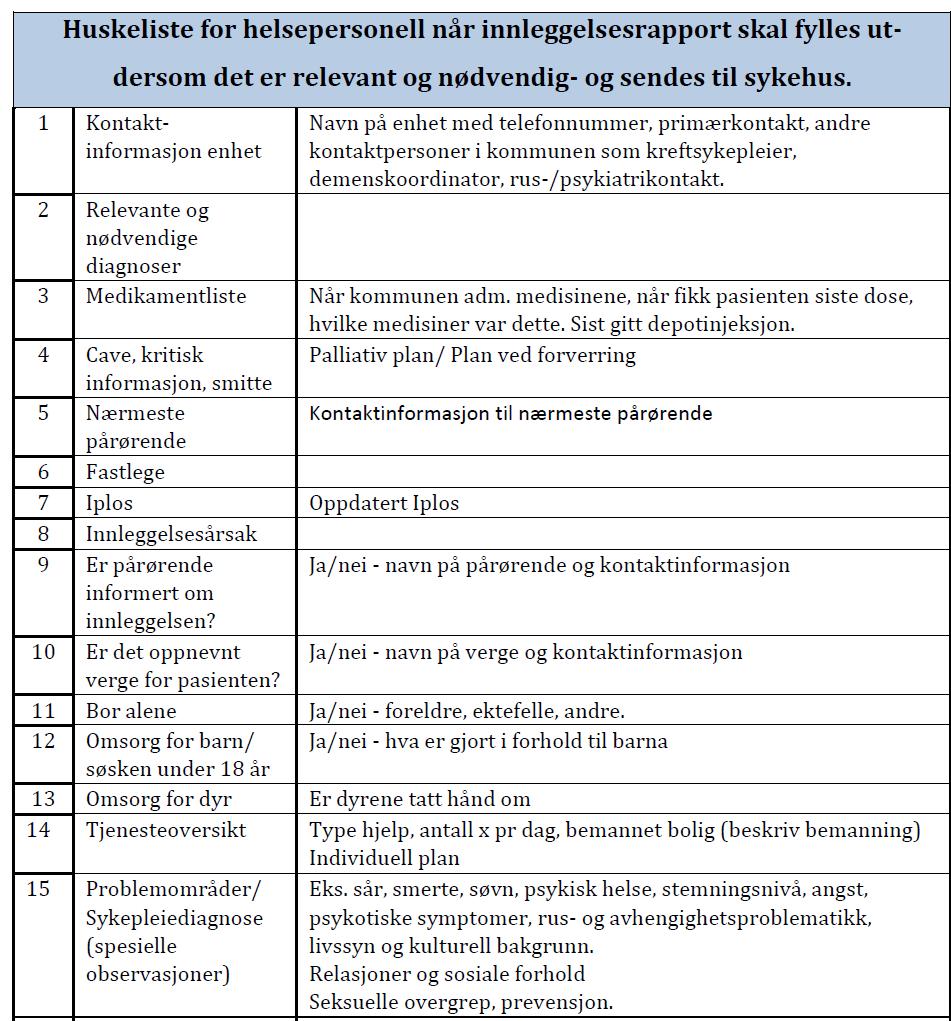Huskeliste for helsepersonell når