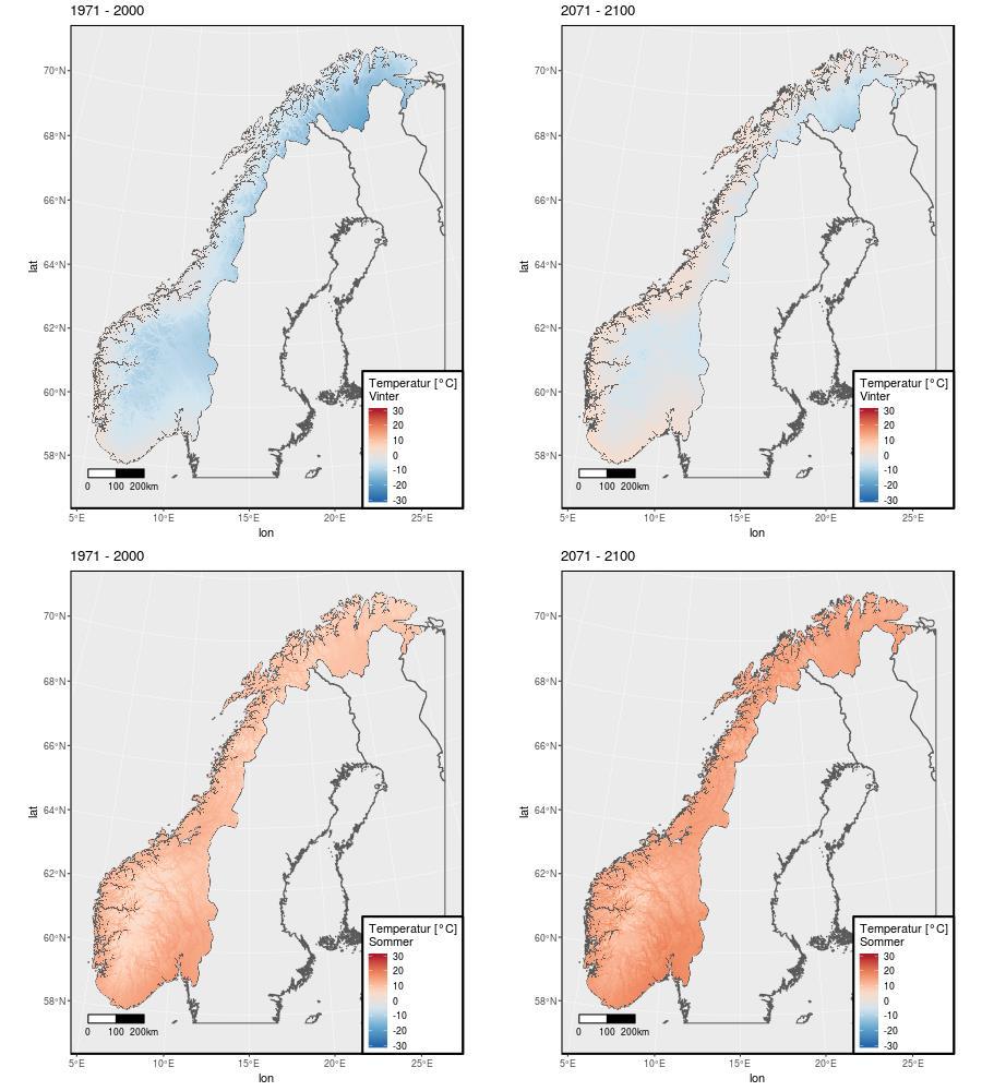 3.2 Klimagradienter 3.2.1 Klimaet i Norge Projeksjonene basert på Hanssen-Bauer m.fl.