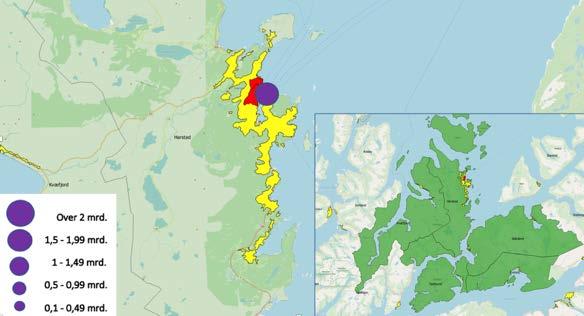 Figur 5-83 Kjøpesenteromsetning i Harstad BA-region. Sentre eller grupper av sentre over 0,25 mrd. kroner. Inkl. mva. 2017.