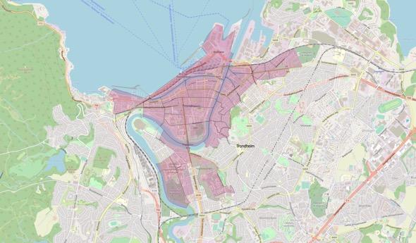 Kilde SSB/Vista Analyse Figur 5-13 Definert sentrumssone Trondheim Kilde OpenStreetMap QGIS Figur 5-14 Omsetning av varer og