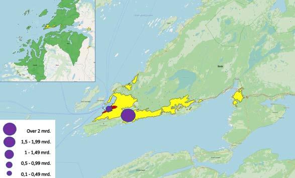 Figur 5-59 Kjøpesenteromsetning i Bodø BA-region. Sentre eller grupper av sentre over 0,25 mrd. kroner. Inkl. mva. 2017.