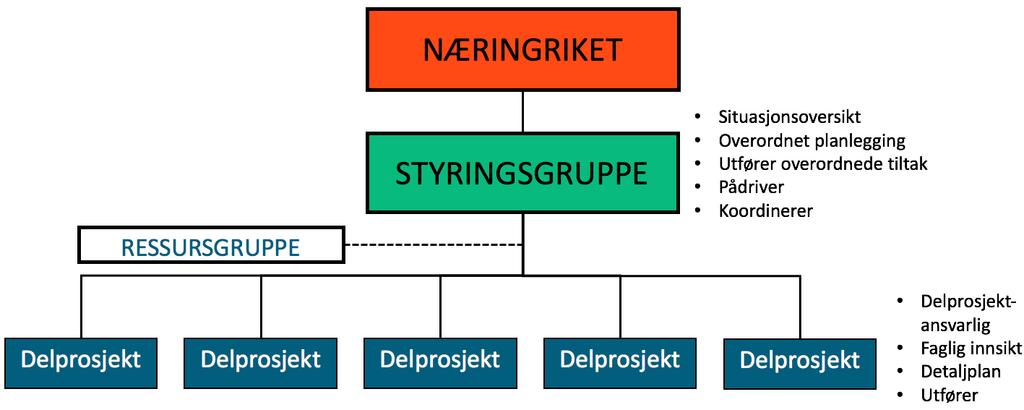 2. PROSJEKTORGANISASJON Organiseringen av forprosjektet har lagt til rette for effektivt arbeid og foreslås derfor videreført.