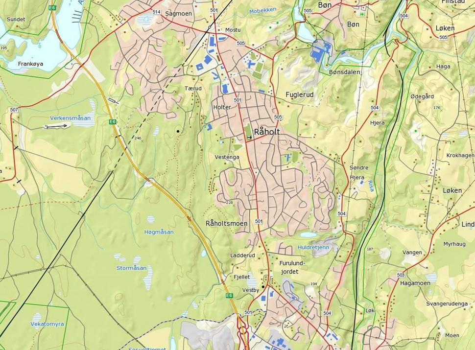 Oversiktskart som viser planområdet med rød sirkel. 1.3 Planprosessen: hva har skjedd Varsel om oppstart av reguleringsplanarbeid ble annonsert i Eidsvoll Ullensaker Blad den 8.12.2018.