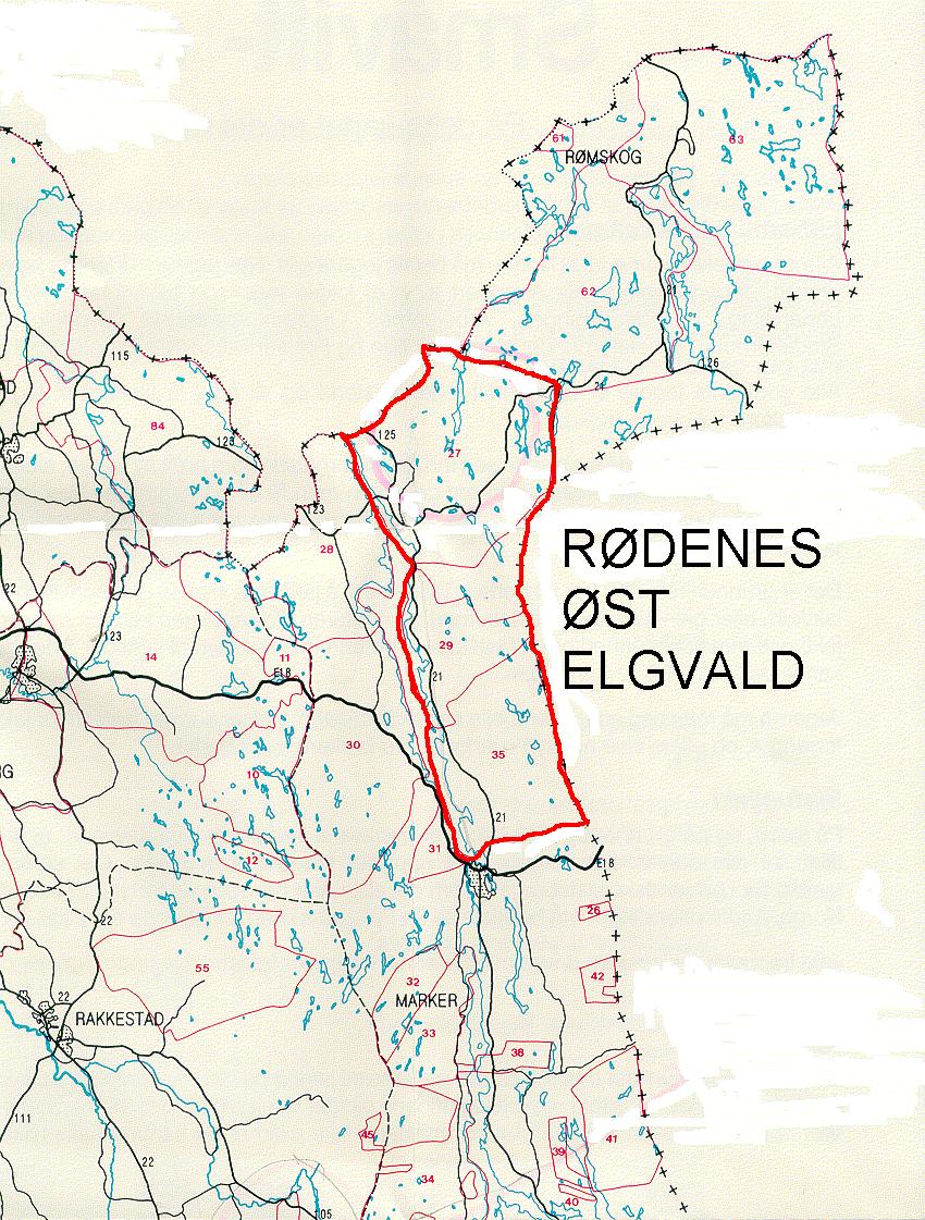 Kart over bestandsplanområdet med inntegnet valdgrense og jaktfeltgrenser