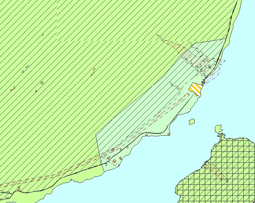 Kartutsnittet viser området for spredt bebyggelse ved Holmmo Mykkelvika med lysegrønn farge midt i