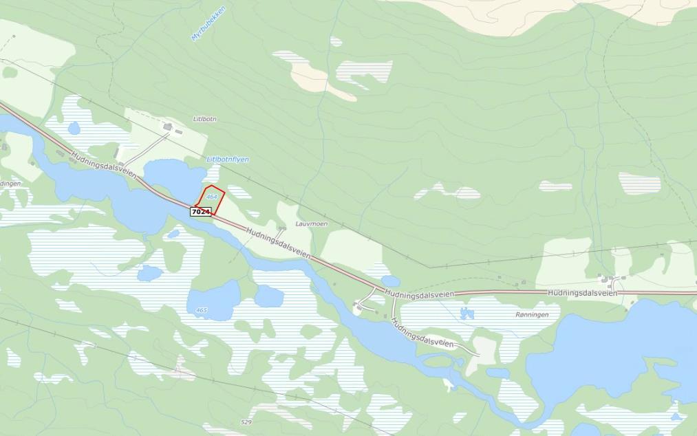 Konsekvensutredning grustak Litlbotn i Hudningsdalen: Omfatter nytt grustak nord for fv. 7024 ved Litlbotn i Hudningsdalen.