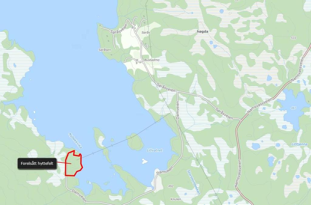 Konsekvensutredning nytt hyttefelt Nybekkvika: Kartutsnittet viser det foreslåtte området ved Nybekkvika Omdisponeringen omfatter deler av følgende eiendom: - gnr./bnr.