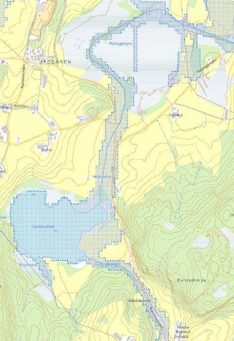 Figur 3-1: Flomutsatt område langs Røseggelva. Kilde: NVE Atlas 3.1.2 Klimafaktor NVE anbefaler at det benyttes klimafaktor på 1,4 for mindre nedbørfelt (< 50 km²) (NVE, 13/2015).