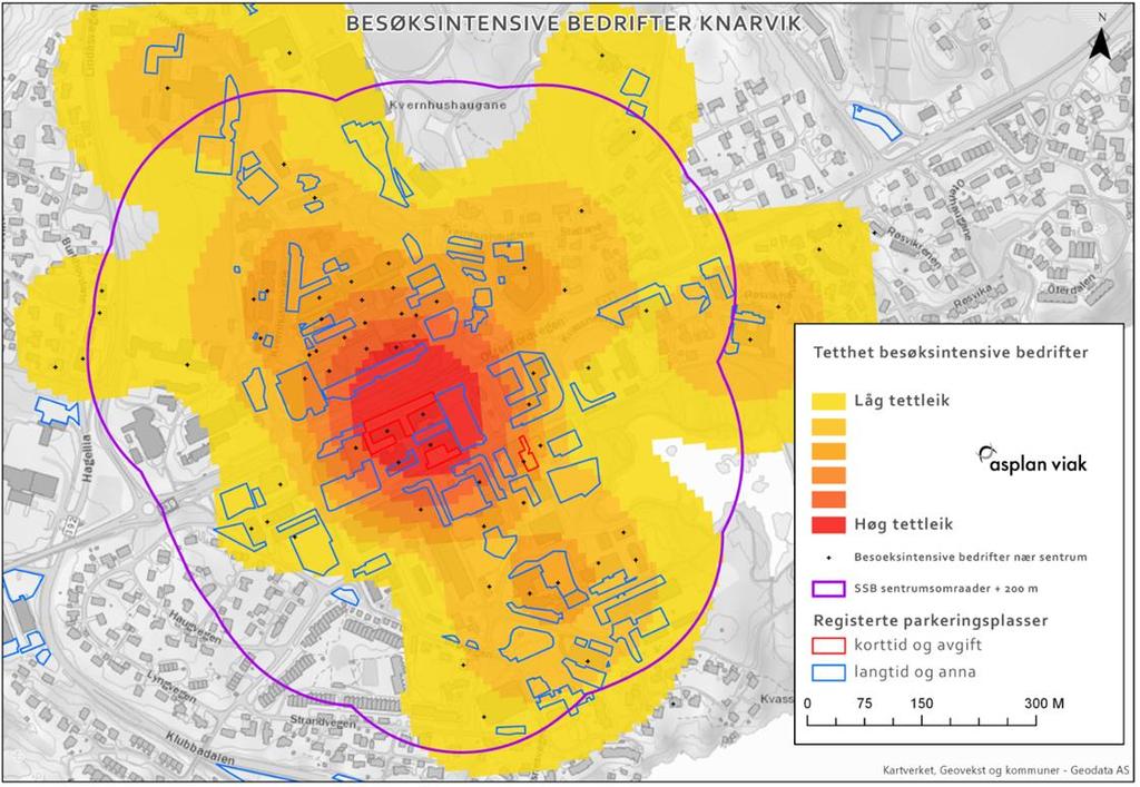 5.2. Lokalisering og regulering Parkeringstilbudet i Knarvik er stort sett uten tidsbegrensning/korttidsregulering. Parkeringstilbudet er ganske fragmentert og spredd ut over sentrumsområdet.