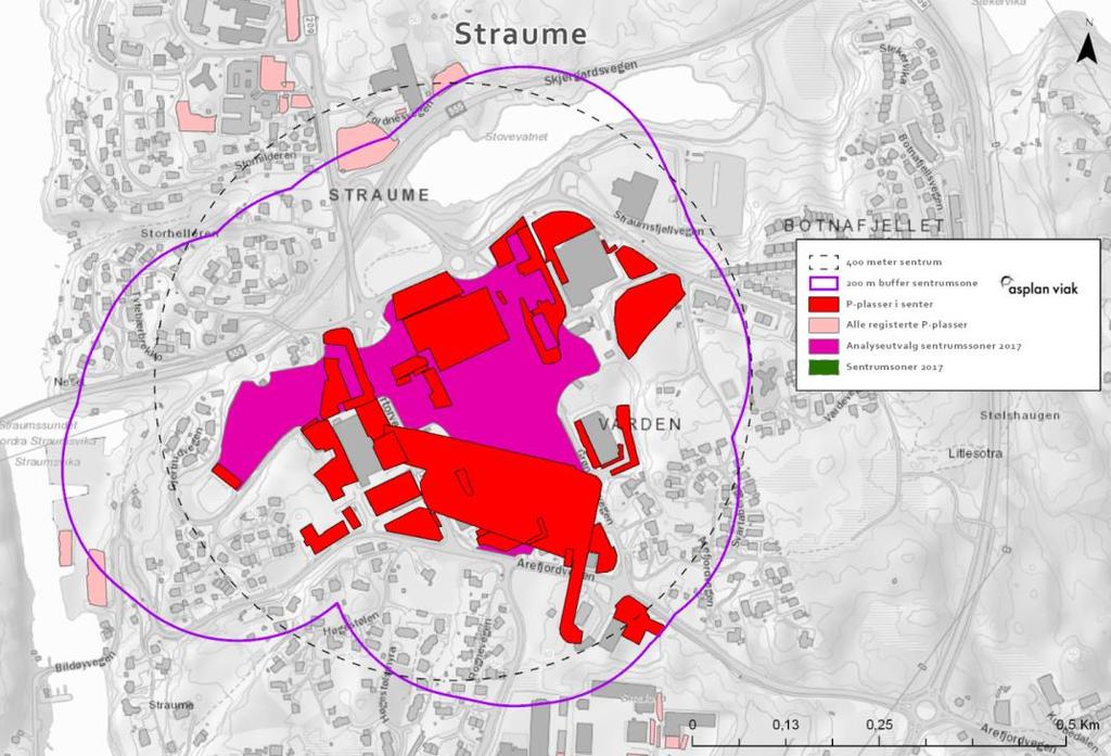 8. STRAUME Parkeringsplassene på Straume beslaglegger ca. 18% av alt bebygd areal på Straume, samlet ca. 59 daa med parkeringsplasser. Kystbygarasjen er da ikke regnet med.