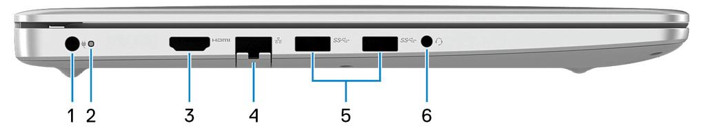 Security-cable slot (wedge-shaped) (Sikkerhetskabelspor kileformet) Koble til en sikkerhetskabelen for å forhindre uautorisert bevegelse av datamaskinen. Venstre 1.