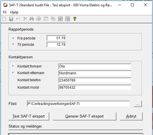 SAF-T eksport Danning og sending av SAF-T rapport til Altinn ligger under menyen System > Eksport og menyen Regnskap > Hovedbok > Lister/Rapporter.