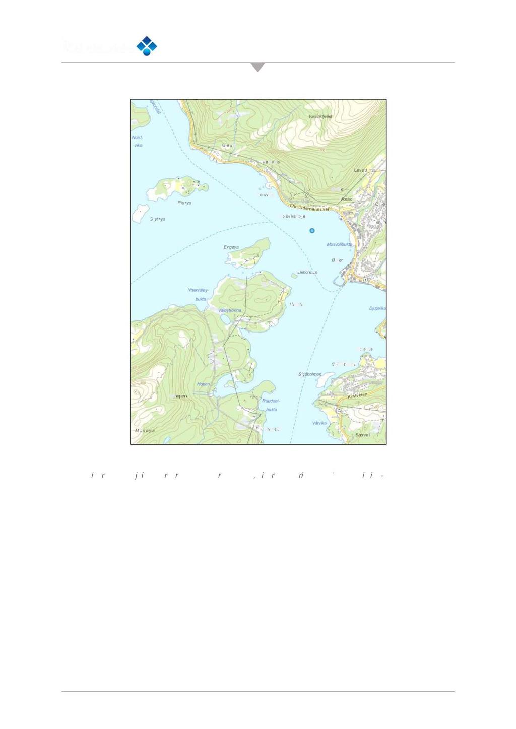 Figur 2 Detaljbildet for Ørnes havnepromenade, viser plassering av målepunkt i vind - bølgeanalyse Stormfloanalyse er gjort ved å hente data fra Sjøkartverkets målinger og ekstrapolere dataene for å