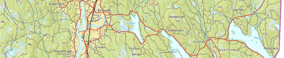 3 mil lang), i nord mot Åsnes kommune, i vest mot Nord-Odal kommune og kort grense mot ør-odal kommune. Grue har 4763 innbyggere (B, 2016), og et areal på totalt 840 km 2.