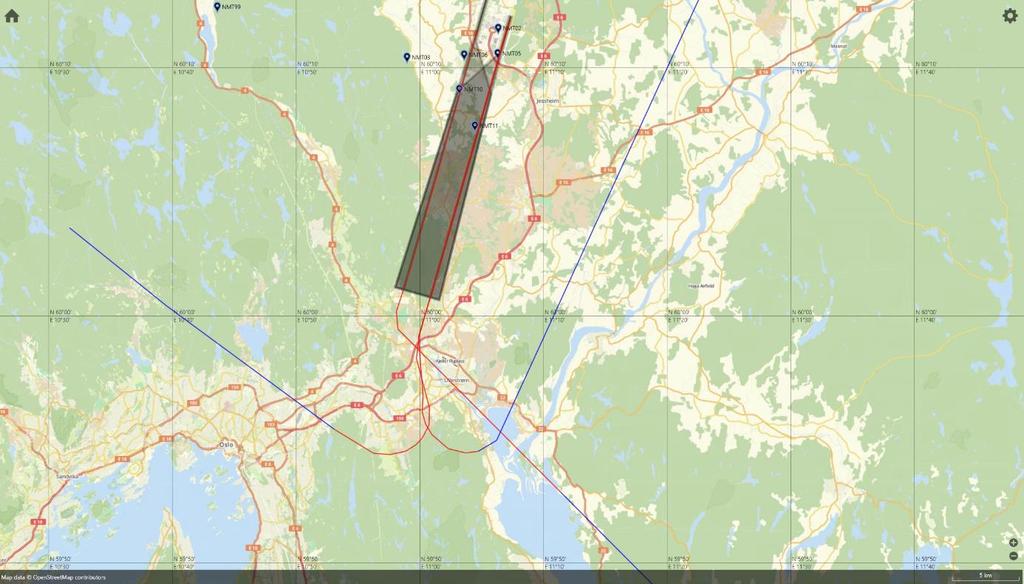 Jetflylandinger fra sør med lav høyde sør for N 59 55 00 Figur 8.