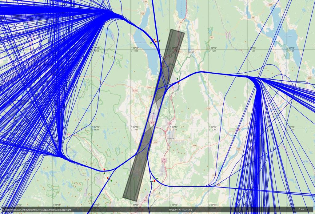 Figur 17. Kurvede landinger totalt 652 flygninger Østre rullebane var stengt for reasfaltering.