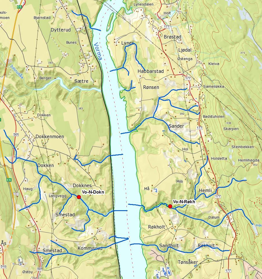 VF Tilløpsbekker Vorma nord for Sundet (002-1545-R) Tilløpsbekker Vorma nord for Sundet ble i 2018 overvåket i to vannlokaliteter i forskjellige sidebekker - 002-58991 og 002-58993.