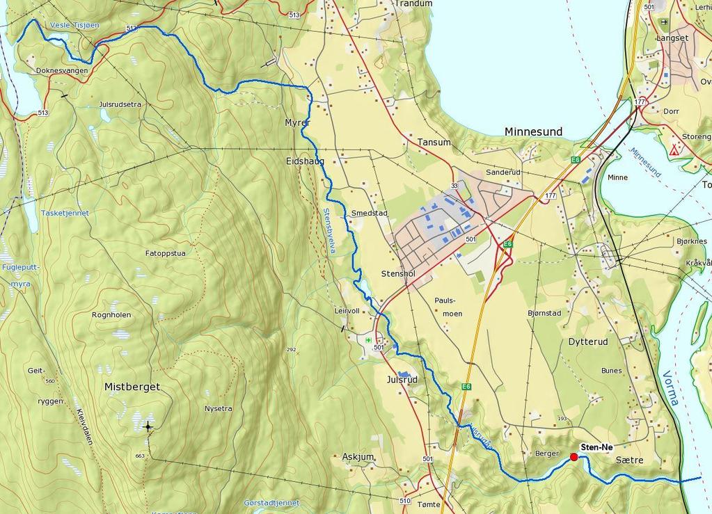 VF Stensbyåa (002-1540-R) Stensbyåa ble i 2018 overvåket i en vannlokalitet i hovedvassdraget, 002-59001. Vannlokalitetenes plassering er vist i figur 3-29.