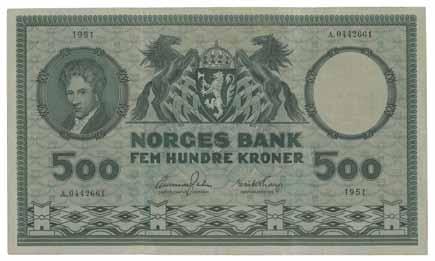 Sedler 135 500 kroner 1951.