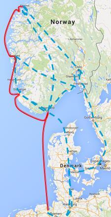 Transportscenario Europa Vestlandet for 2040 * Scenario: Europa Vestlandet (mulig i 2040) Basert på transportbehov i 2040 mellom Europa og Vestlandet, rute fra Bremerhaven opp til Kristiansand og