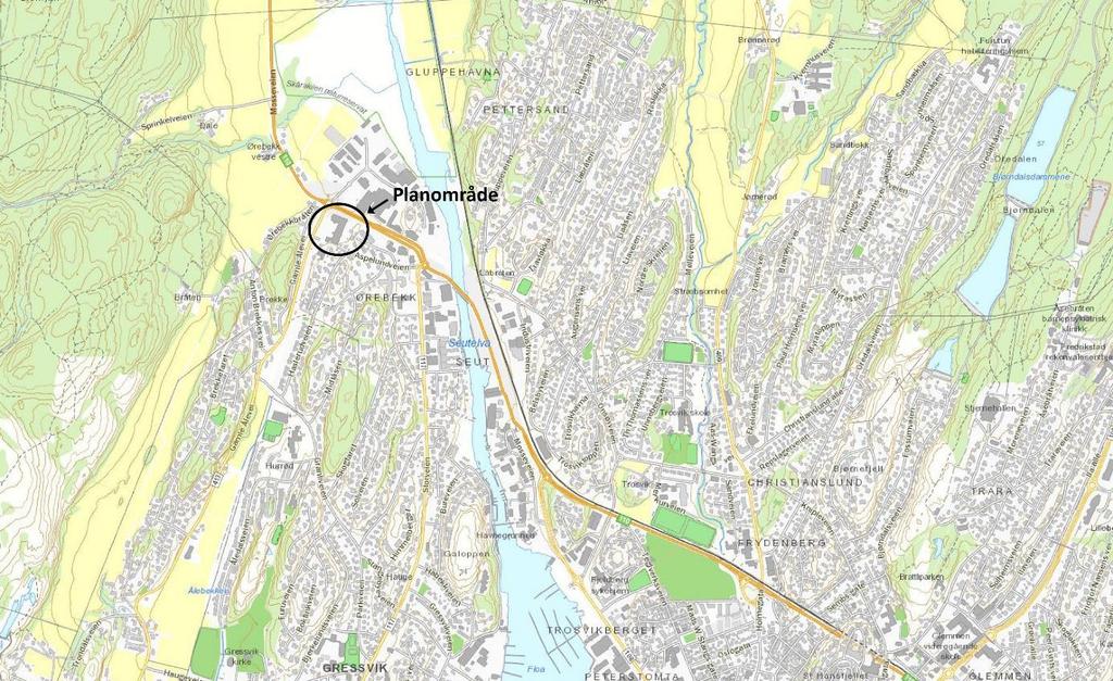 Figur 1: Beliggenhet til planområdet (hentet fra Fredrikstad kommunes karttjeneste) Figur 2: Ortofoto av planområdet (hentet fra Fredrikstad