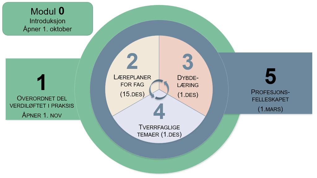 Modul 5: Profesjonsfellesskap og veien videre Tid: Minst 4-5 uker Formålet med denne modulen er å videreutvikle profesjonsfellesskap og bidra til fortsatt arbeid med utvikling av en bærekraftig