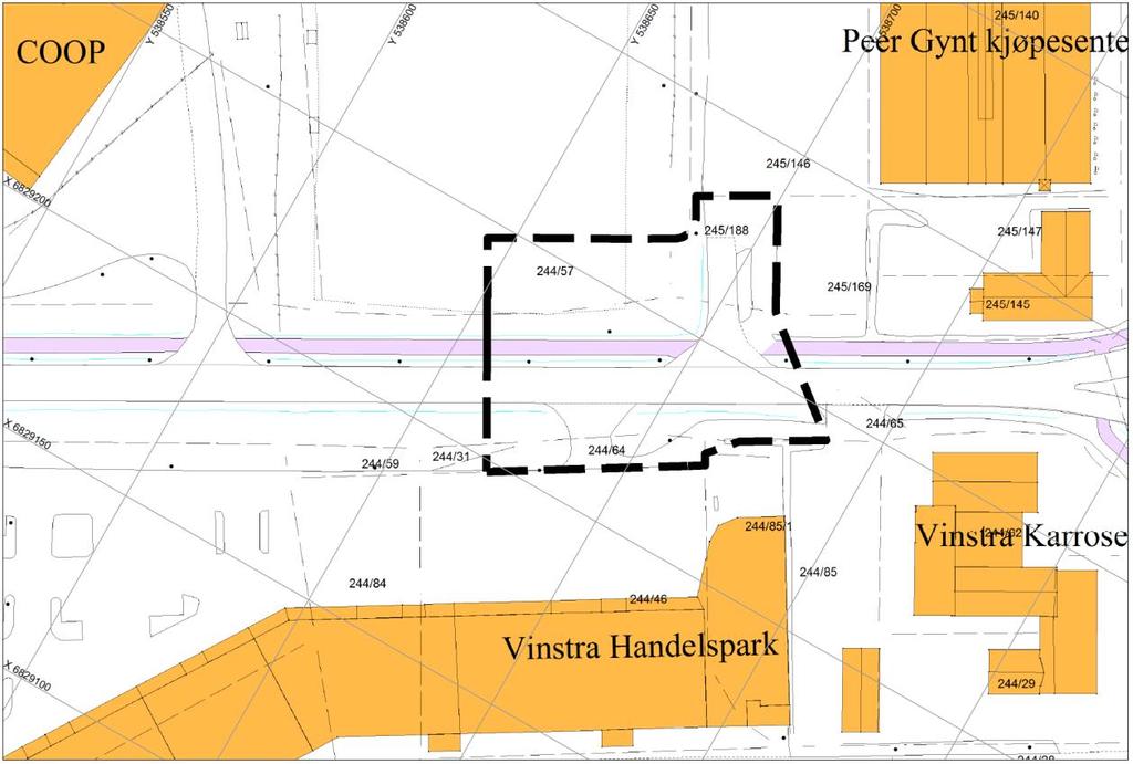 Figur 2: Avgrensinga av planområdet (svart stipla strek). 2 Planstatus og byggeplanar i området.