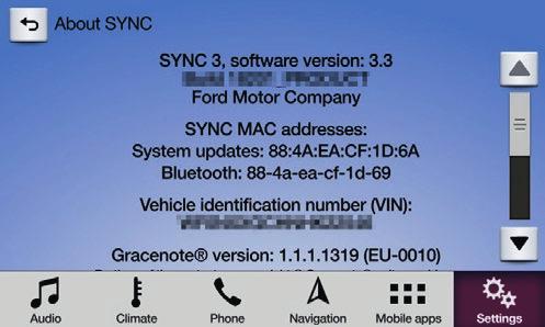 Slik sjekker du SYNC-versjonen din: 1. Trykk på Innstillinger -fanen 2.