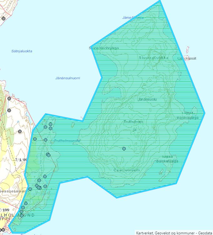 Figur 4: avgrensning av naturtypelokalitet Trollholmen (kilde: naturbase faktaark) Friluftsliv, allmenne interesser og landskap: Området ved Trollholmsund er et viktig friluftslivsområde for