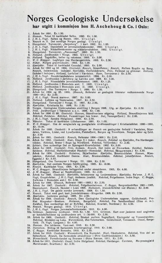 Norges Geologiske Undersøkelse har utgitt i kommisjon hos H. Aschehoug & Co. i Oslo: I. lor!891. lir. 1. 50, 2. Homan. Tekst til kartbladet Selbu. 1890. Kr. 1.00. 3. J. H.L.Vogt. Salten og Ranen.