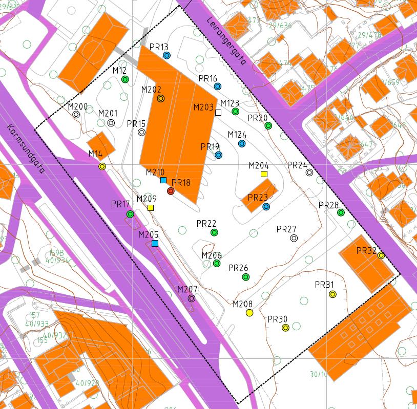 Flotmyr, Haugesund Miljøgeologiske grunnundersøkelser. Datarapport og mengdeberegninger multiconsult.no Område 1 Område 2 Område 3 Område 4 Figur 4-2: Utsnitt av tegning nr. 10204267-RIGm-TEG-003.