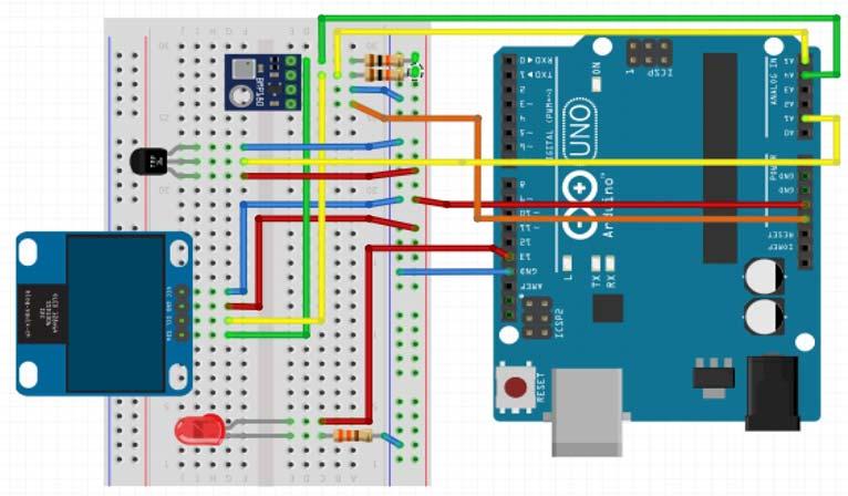 1. Montering av trykkmåler I 2 C linjene (SDA, SCL) fra displayet skal nå kobles via SDA og SCL hos trykkmåleren.