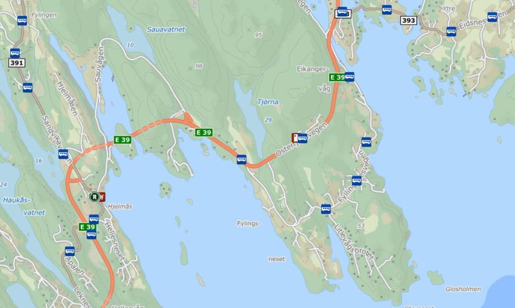 Fig. 4. Lokalisering av tiltaksområdet E39 Vikane Eikanger i Lindås kommune.