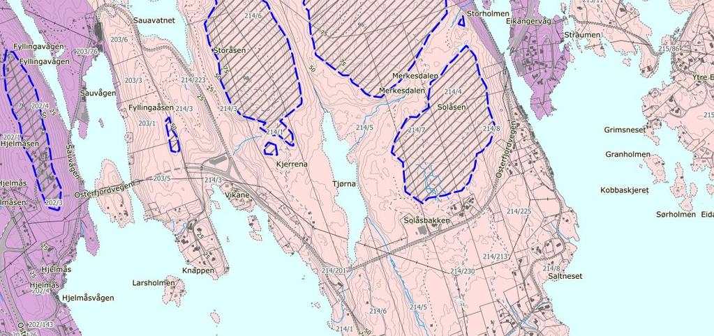 5.2 Løsmasser og marin grense Naturgrunnlag E39 på aktuell strekning ligger under marin grense, men i et område med begrenset forekomst av løsmasseavsetninger (Fig. 8)