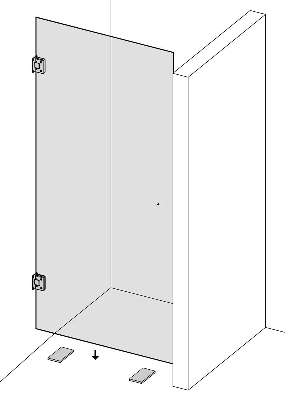 2. Nå skal du merke av på veggen for boring av hull til hengslene Sett da det ferdig hengslede