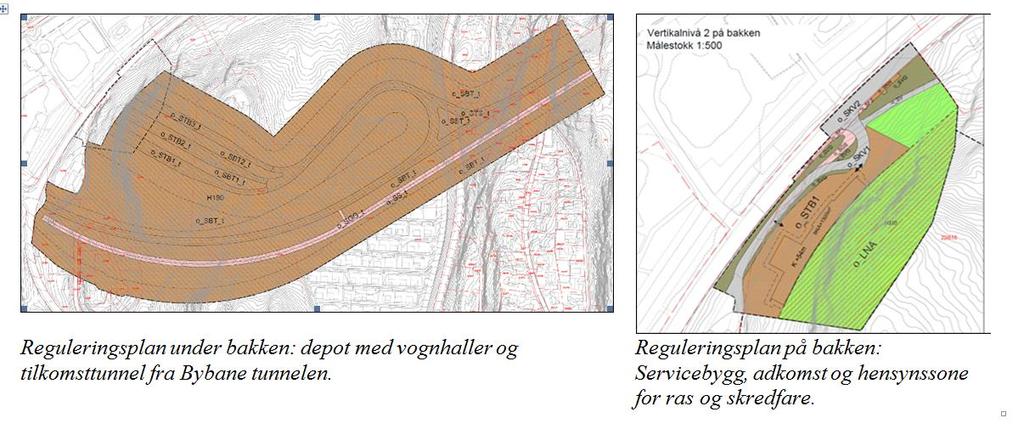 Figur 5 Plankart Fagnotatet inneholder også tilleggsutredninger til konsekvensutredningen som ble utarbeidet for Bybanen fra sentrum til Fyllingsdalen, datert 7.4.2017.