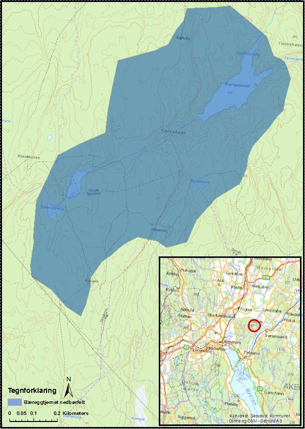 Figur 1-1 Geografisk plassering av dam Bæreggtjernet