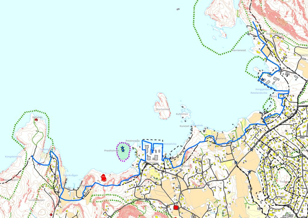 - Frå Svartesjøen - Hammarslandsvågen til Dalavika i føremålslinje der utbyggingsføremål i reguleringsplan gir klar avgrensing mot sjø, i kant av innmark som dannar tydeleg landskapsrom, langs