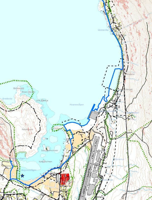 Kartleggingsområdet omfattar eit mindre delstrekk frå Bogsnes i aust til Røyrvikvågen i vest, nordvest for Husnes sentrum.