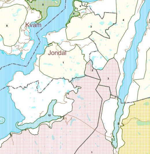 Utklipp 2: Utklipp frå kart over regionale friluftsområde i Hordaland.Heile kartet for Hordaland er i vedlegg 1.