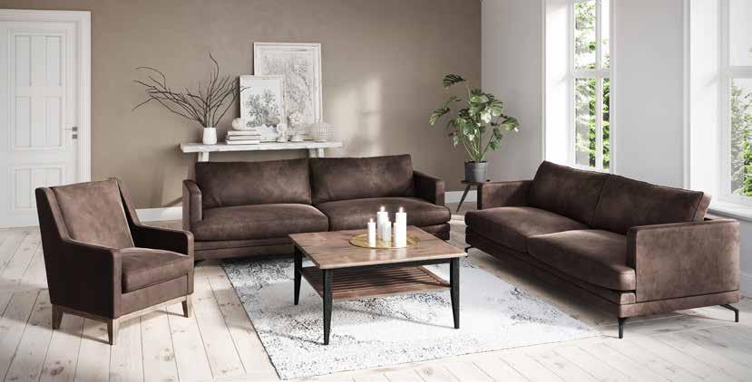 HAMILTON 2 SETER 9.995,- HAMILTON 3 SETER 12.585,- STOL 6.930,- HAMILTON 3-seter + 2-seter i stoff 350/12 Adore brown. Mål 3-seter: 230x94 cm.