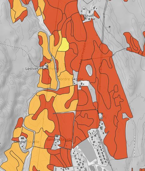 Utenfor sentrum jordbruksarealer med jordsmonnet som er av svært god kvalitet: Figur 14: utklipp av kartbase for arealressurser (kilde: NIBIO) 6.