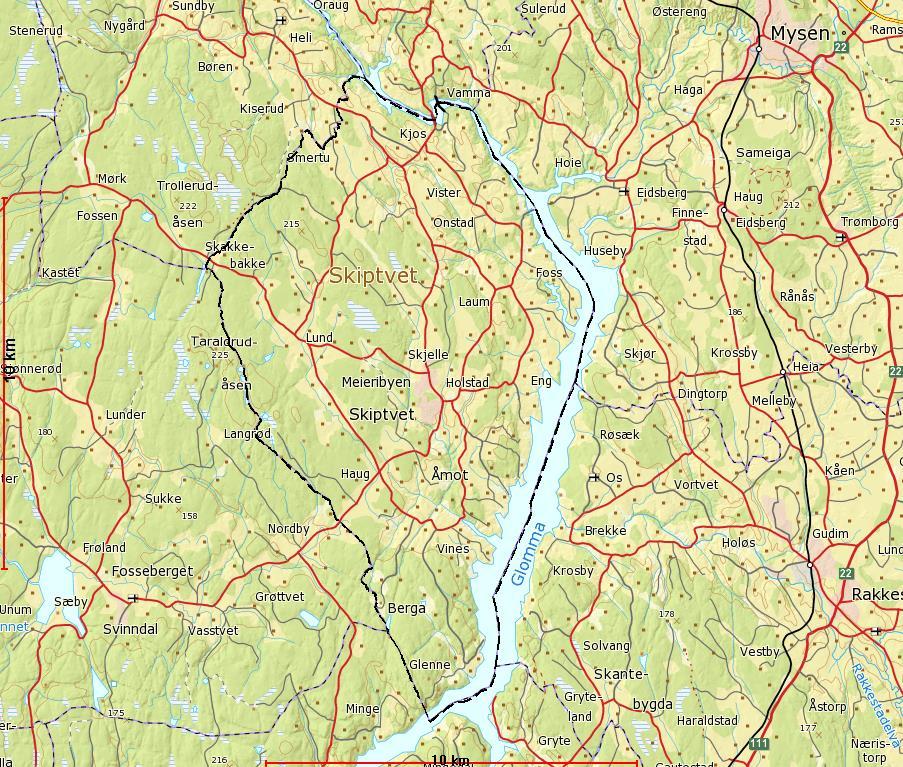 nord sør Figur 1: Oversiktskart Skiptvet kommune med