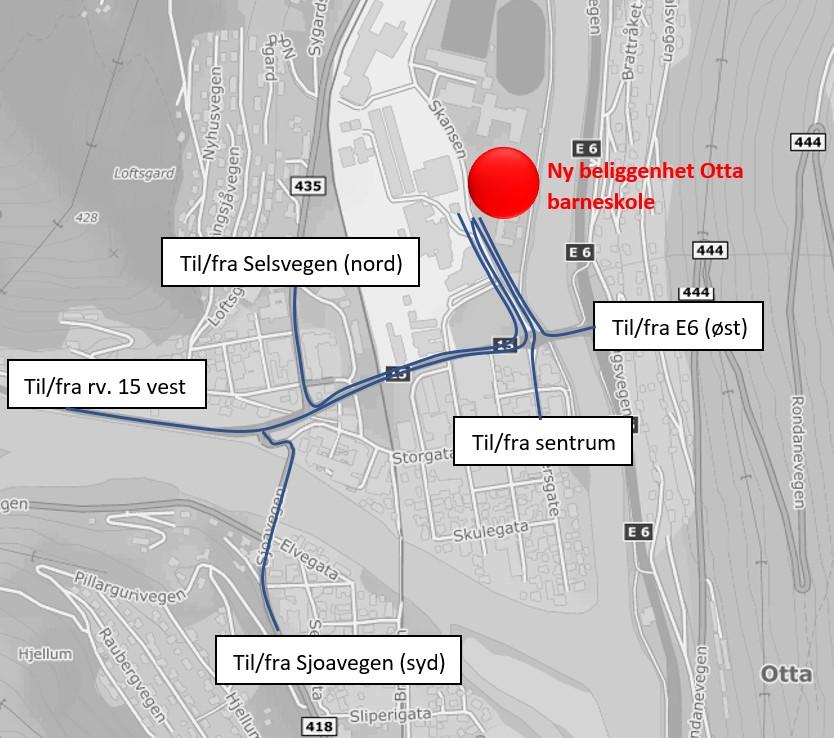 Tillegg i krysstrafikken grunnet ny beliggenhet av barneskolen: Med sammenslåing og ny beliggenhet av barneskolen i Skansen legges det til trafikk i rundkjøringen rv.