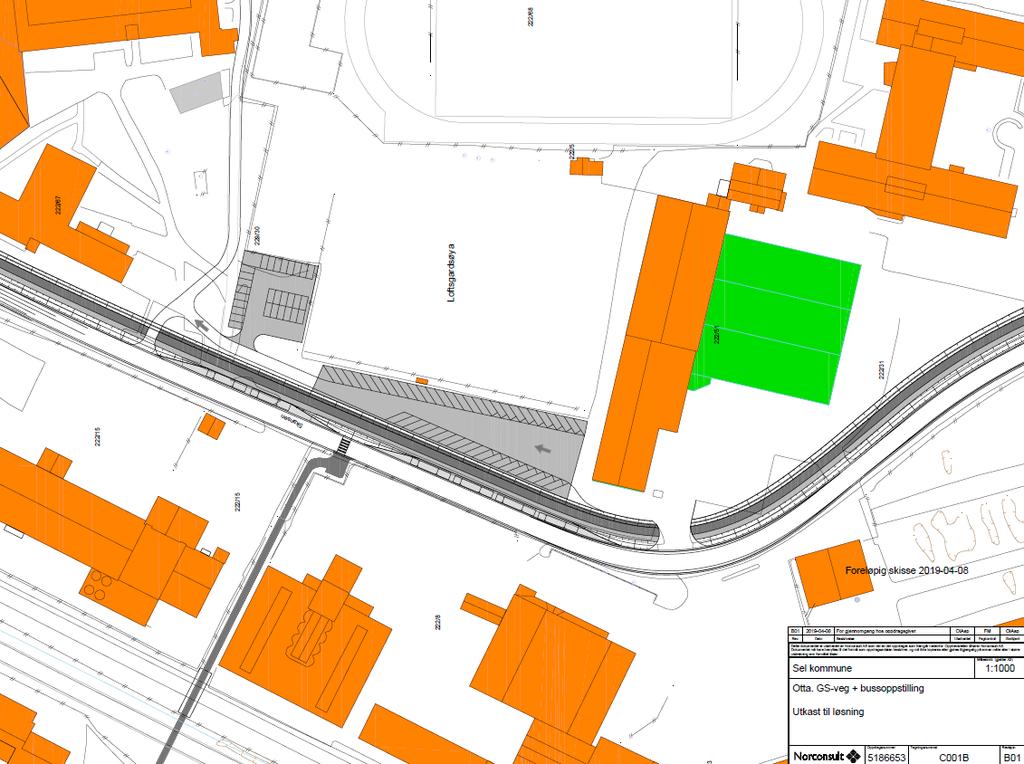 3.5.2 Gangkryssing ved gangbru over jernbanen «Gangfeltet ved gangbrua over jernbanen nord for idrettshallen foreslås beholdt.