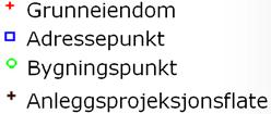 representasjonspunkt, grenselinjer og grensepunkt. For å se annet kart må dette legges til som bakgrunnskart.