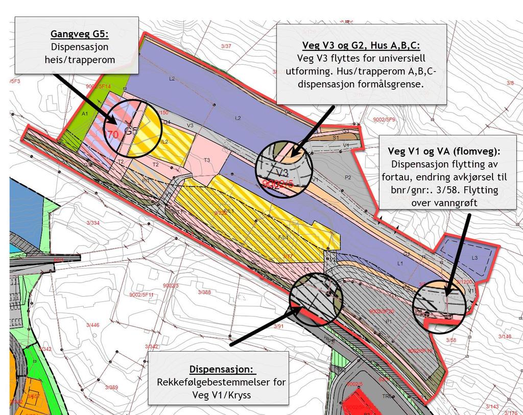 2 INNENFOR PLANOMRÅDET ER DET I ETTERID GITT FØLGENDE DISPENSASJONER SOM SKAL INNARBEIDES I PLANEN - V1 / G1. Disp. 22.02.18, saksnr. 33/18. Gitt disp.