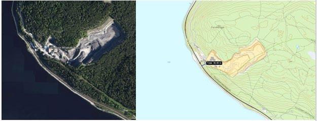 Figur 5 Avstand fra eksisterende jernbane til grense for steinbruddet Liafjellet er ca. 150 meter. Figur 6 Dette er Furuskogen kalkbrudd, nordvest for Hamar.