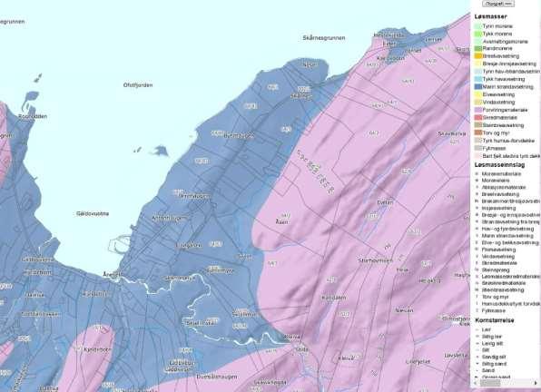 Figur 5. Løsmassekart over området. 4.2 Landskapstrekk Området tilhører landskapsregion 32 Fjordbygdene i Nordland og Troms.